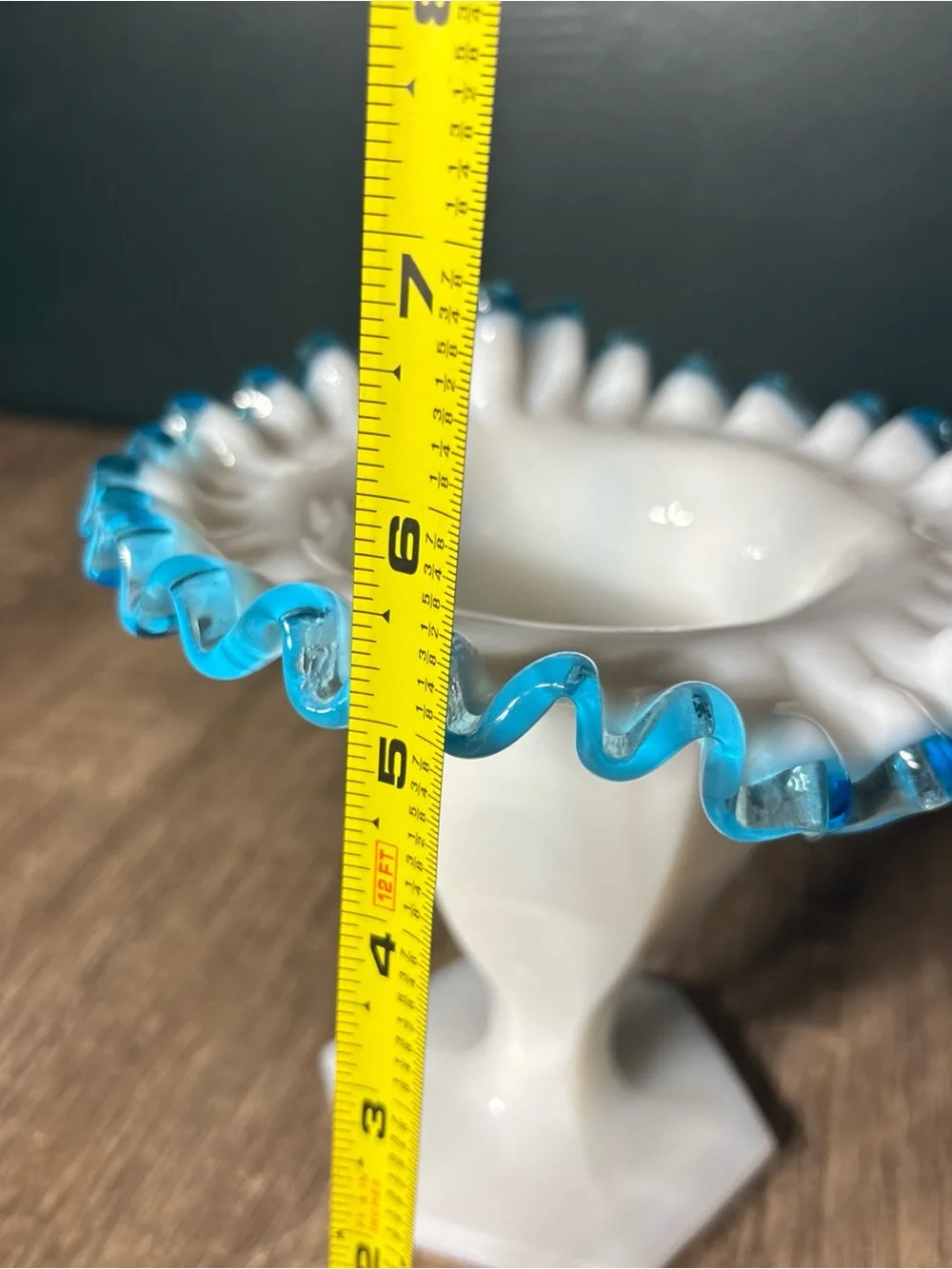 1940s No. 36  by Fenton AQUA CREST  5” H Double Crimp JIP Vase